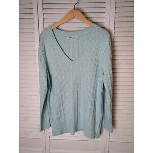 Old Navy V Neck Cable Knit Sweater Womens XXL Mint Green Academia Spring EUC